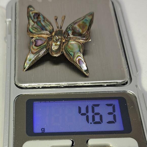 Vintage inlay abalone shell butterfly brooch stamp worn off - Picture 7 of 7